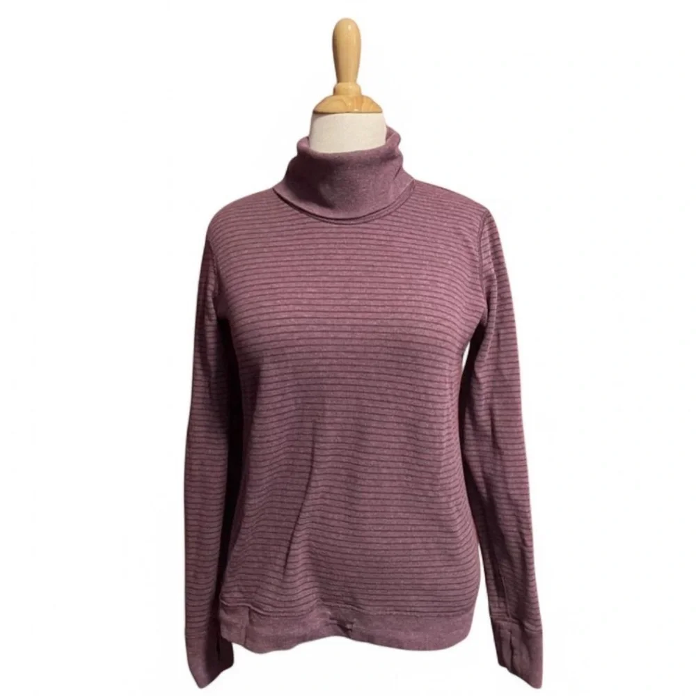 Lululemon Women's 10 Double Up Reversible Turtleneck Sweatshirt Burgundy Stripe